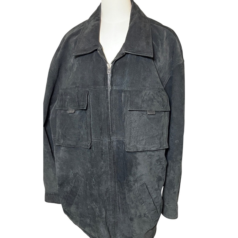 Wilsons Leather M Julian Suede Utility Field Jacket Cargo Pocket Black XL